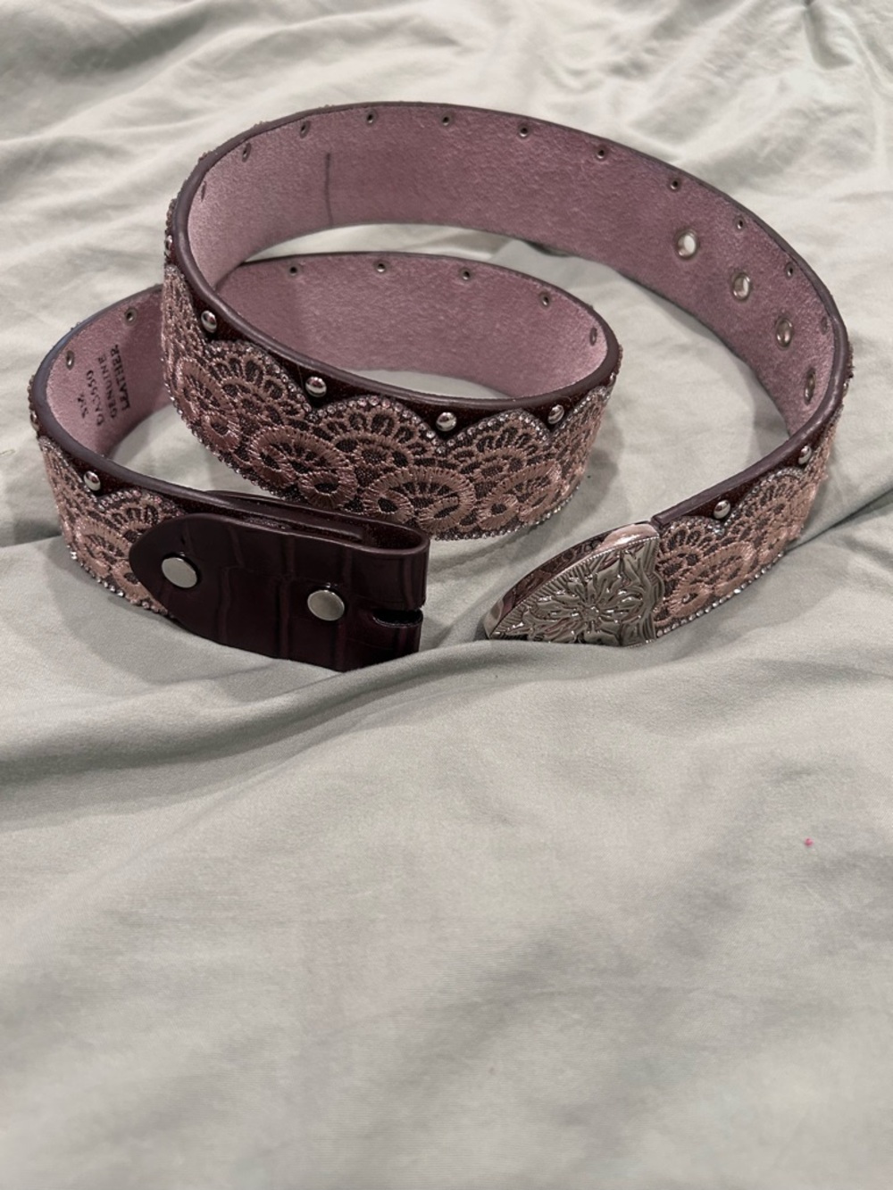 Women's Pink Lace Overlay Western Belt